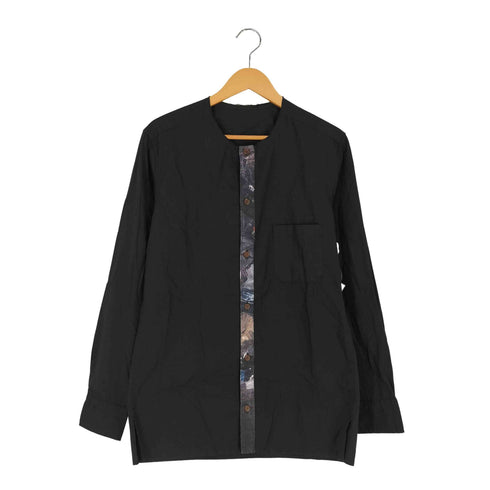 ヨウジヤマモトプールオム Yohji Yamamoto POUR HOMME 朝倉優佳 ペインティング 裁ち切り ノーカラー ブロードシャツ メンズ JPN:3
