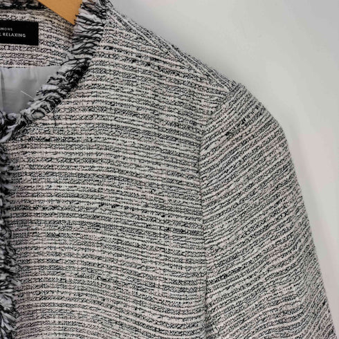 ユナイテッドアローズグリーンレーベルリラクシング UNITED ARROWS green label relaxing ツイード フリンジ ノーカラー ジャケット レディース JPN:36