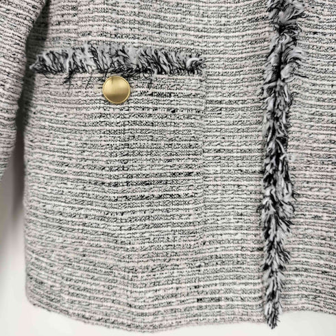 ユナイテッドアローズグリーンレーベルリラクシング UNITED ARROWS green label relaxing ツイード フリンジ ノーカラー ジャケット レディース JPN:36