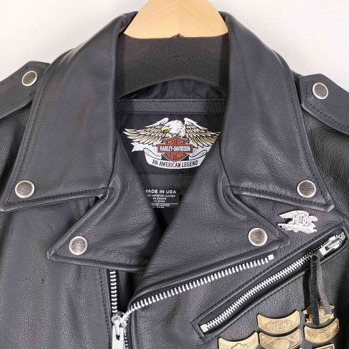 ハーレーダビッドソン HARLEY-DAVIDSON USA製 GENUINE LEATHER ダブルライダースジャケット ピンズ付属 メンズ import:M