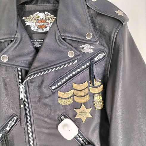 ハーレーダビッドソン HARLEY-DAVIDSON USA製 GENUINE LEATHER ダブルライダースジャケット ピンズ付属 メンズ import:M