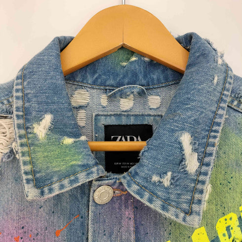 ザラ ZARA ペイントダメージデニムジャケット メンズ import:M
