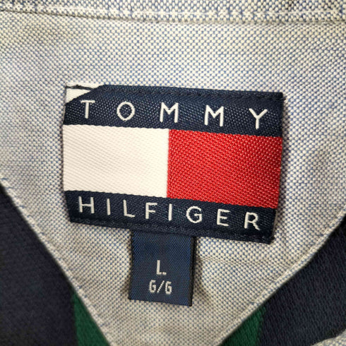 トミーヒルフィガー TOMMY HILFIGER ストライプ 鹿の子ポロシャツ メンズ import:L