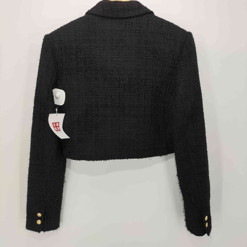 ザラ ZARA black tweed double breasted cropped blazer gold buttons ツイード クロップド テーラードジャケット レディース JPN:XS