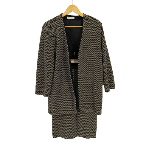 90-00s Saint Joie ナイガイ社 ウールヘリンボーン ノーカラージャケット スカート セットアップ レディース M