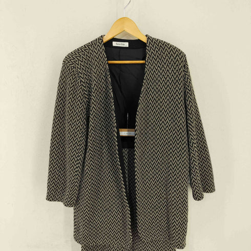 90-00s Saint Joie ナイガイ社 ウールヘリンボーン ノーカラージャケット スカート セットアップ レディース M