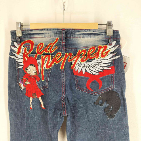 RED PEPPER Y2K キャラクター刺繍 スキニーデニム レディース UK:28-29