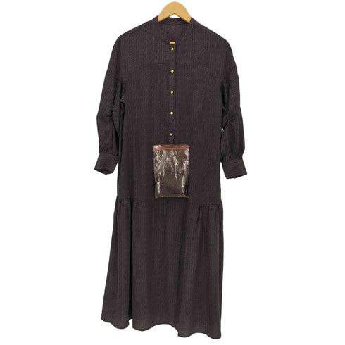 リブインコンフォート live in comfort ボウタイ付きワンピース パープルヘリンボーン レディース MP