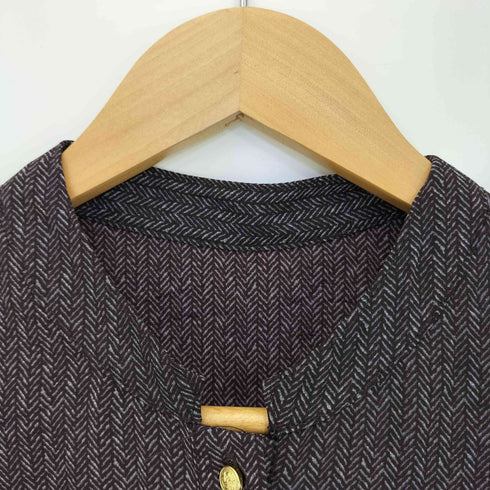 リブインコンフォート live in comfort ボウタイ付きワンピース パープルヘリンボーン レディース MP