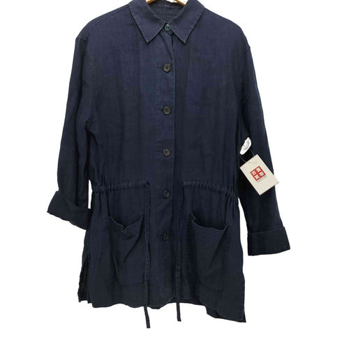 ジョーンズニューヨーク JONES NEW YORK 90S 総リネン ウエストドローコード シャツジャケット レディース import:M