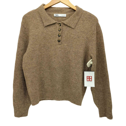 ザラ ZARA ウール混 キャメル混 ロングスリーブニットポロシャツ レディース import:L