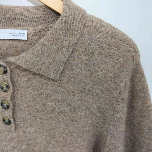 ザラ ZARA ウール混 キャメル混 ロングスリーブニットポロシャツ レディース import:L