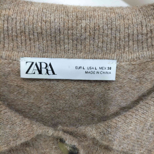 ザラ ZARA ウール混 キャメル混 ロングスリーブニットポロシャツ レディース import:L