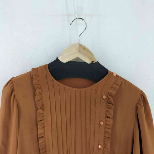 ハナエモリ HANAE MORI TOPS フロントタックxフリル ポリサテンブラウス レディース JPN:9号