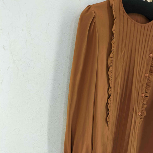 ハナエモリ HANAE MORI TOPS フロントタックxフリル ポリサテンブラウス レディース JPN:9号