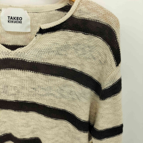 タケオキクチ TAKEO KIKUCHI ボーダー柄 リネン混 コットンニットセーター メンズ JPN:3
