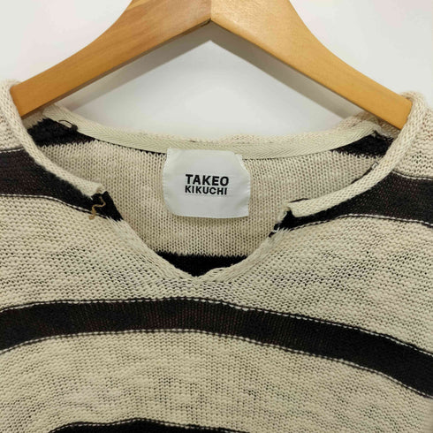 タケオキクチ TAKEO KIKUCHI ボーダー柄 リネン混 コットンニットセーター メンズ JPN:3