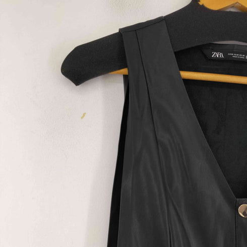 ザラ ZARA PUレザー ノースリ―ブワンピース レディース import:M