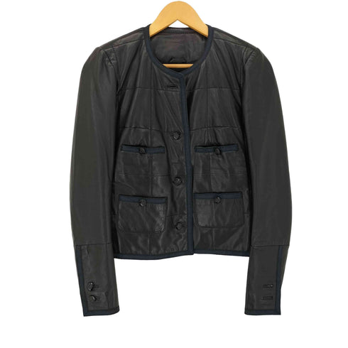 MAJE SHANNON ラムレザーキルトノーカラージャケット レディース EUR:38