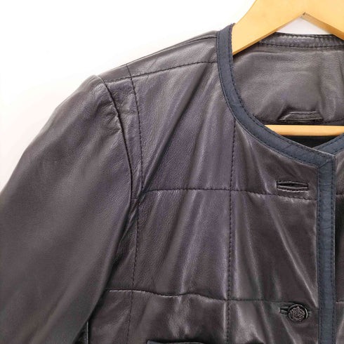 MAJE SHANNON ラムレザーキルトノーカラージャケット レディース EUR:38
