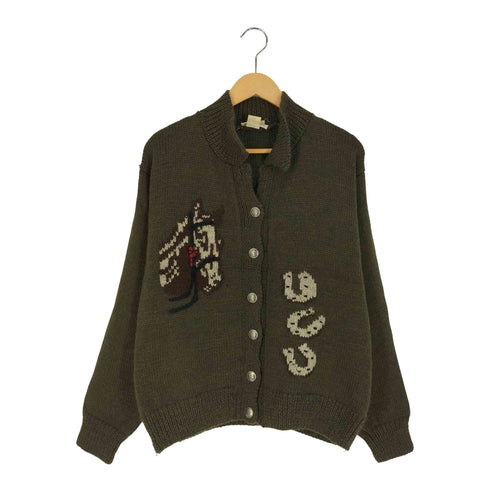 バナナリパブリック BANANA REPUBLIC HAND KNIT ホース刺繍 オープンカラー ウールニットカーディガン メンズ import:L