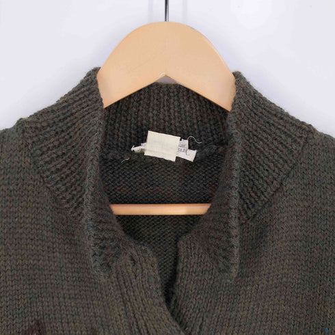 バナナリパブリック BANANA REPUBLIC HAND KNIT ホース刺繍 オープンカラー ウールニットカーディガン メンズ import:L