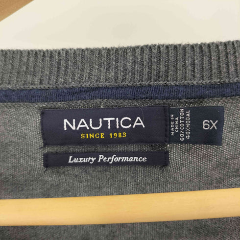 ノーティカ NAUTICA Luxury Performance ロゴ 刺繍 コットン モーダル Vネック ニット セーター オーバーサイズ メンズ 6X