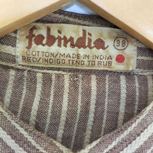 ファブインディア fabindia インド製 バンドカラー ストライプ プルオーバーシャツ メンズ 38