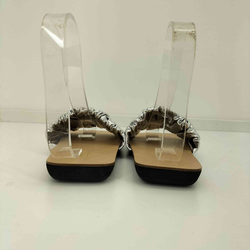 ジルサンダー JIL SANDER SANDAL ギャザー フラットサンダル スライドサンダル レザー シルバー メタリック レディース