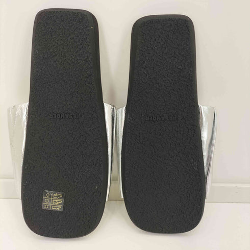 ジルサンダー JIL SANDER SANDAL ギャザー フラットサンダル スライドサンダル レザー シルバー メタリック レディース