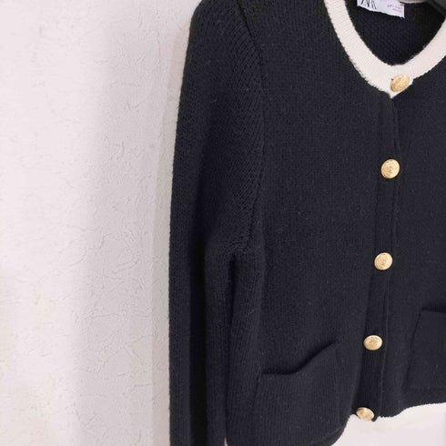 ザラ ZARA 金ボタン アクリルウールノーカラージャケット レディース import:S