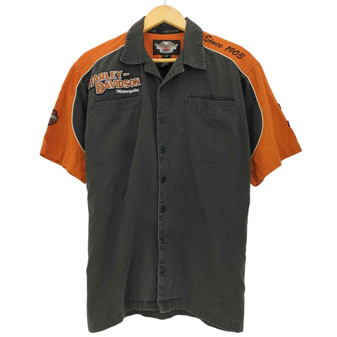 ハーレーダビッドソン HARLEY-DAVIDSON Little Boys' Orange Cotton Button Twill Pit Shirt 刺繍ロゴ 半袖シャツ メンズ import:M