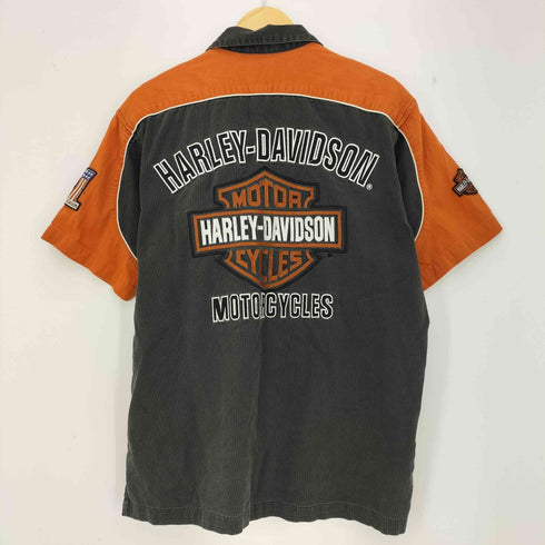 ハーレーダビッドソン HARLEY-DAVIDSON Little Boys' Orange Cotton Button Twill Pit Shirt 刺繍ロゴ 半袖シャツ メンズ import:M