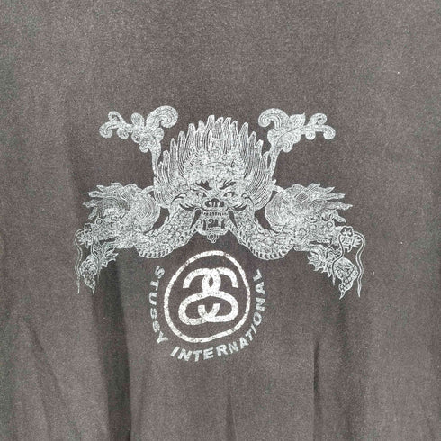 ステューシー Stussy 90s 紺タグ USA製 シングルステッチ INTERNATIONAL フロントプリントクルーネックTシャツ メンズ JPN:L