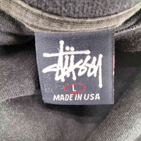 ステューシー Stussy 90s 紺タグ USA製 シングルステッチ INTERNATIONAL フロントプリントクルーネックTシャツ メンズ JPN:L