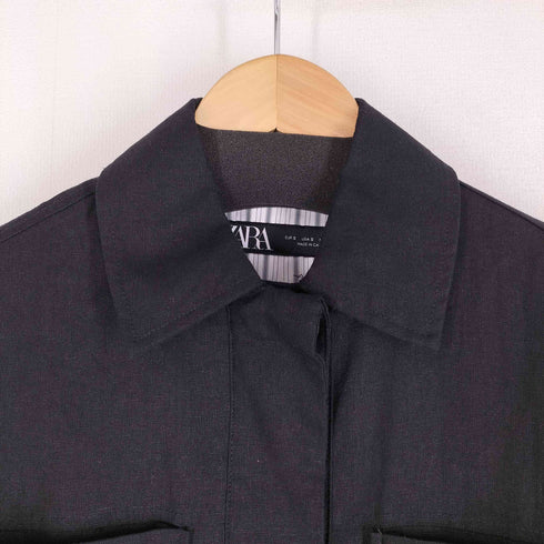 ザラ ZARA LINEN BLEND CROP JACKET リネンブレンドクロップドジャケット 裏地ストライプ 短丈 レディース import:S