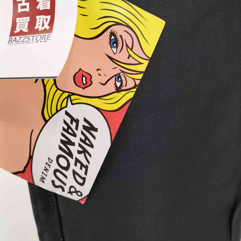 ネイキッドアンドフェイマス NAKED & FAMOUS 牛革パッチ コーティング スキニーブラックデニム メンズ US:28-29
