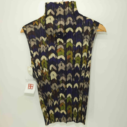 プリーツプリーズイッセイミヤケ PLEATS PLEASE ISSEY MIYAKE 2001AW Archive 総柄 プリーツ ハイネック ノースリーブ カットソー レディース JPN:3