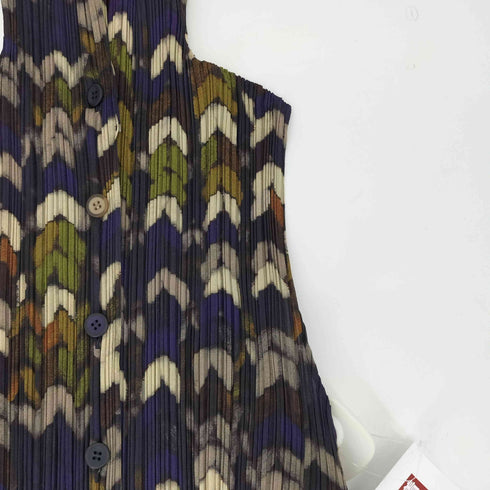 プリーツプリーズイッセイミヤケ PLEATS PLEASE ISSEY MIYAKE 2001AW Archive 総柄 プリーツ ハイネック ノースリーブ カットソー レディース JPN:3
