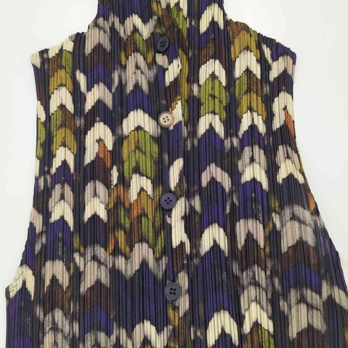 プリーツプリーズイッセイミヤケ PLEATS PLEASE ISSEY MIYAKE 2001AW Archive 総柄 プリーツ ハイネック ノースリーブ カットソー レディース JPN:3
