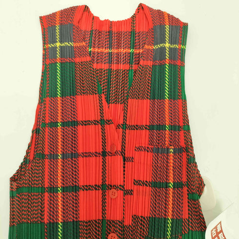 プリーツプリーズイッセイミヤケ PLEATS PLEASE ISSEY MIYAKE 2001AW Archive タータンチェック プリーツベスト レディース JPN:4