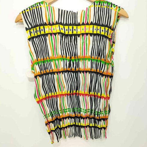 プリーツプリーズイッセイミヤケ PLEATS PLEASE ISSEY MIYAKE 2002SS Archive 幾何学模様 総柄 プリーツ ノースリーブカットソー ブラウス レディース JPN:3