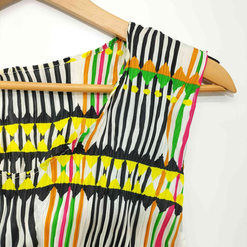 プリーツプリーズイッセイミヤケ PLEATS PLEASE ISSEY MIYAKE 2002SS Archive 幾何学模様 総柄 プリーツ ノースリーブカットソー ブラウス レディース JPN:3