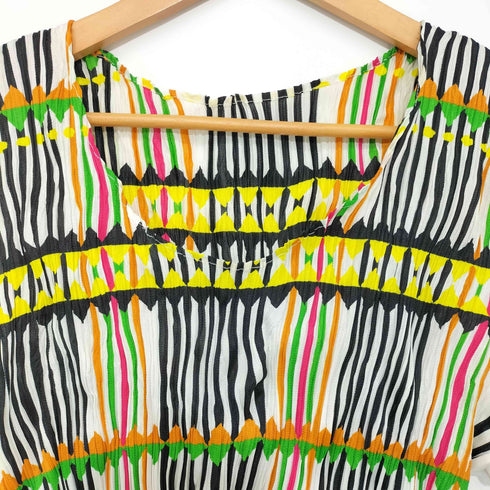 プリーツプリーズイッセイミヤケ PLEATS PLEASE ISSEY MIYAKE 2002SS Archive 幾何学模様 総柄 プリーツ ノースリーブカットソー ブラウス レディース JPN:3