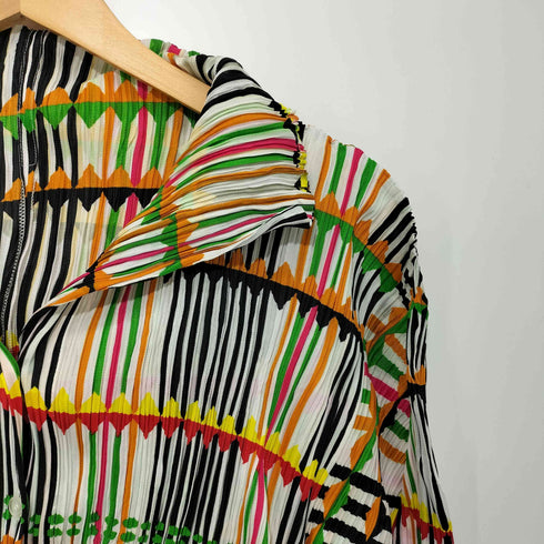 プリーツプリーズイッセイミヤケ PLEATS PLEASE ISSEY MIYAKE 2002SS Archive 幾何学模様 総柄 プリーツ ショートスリーブ オープンカラーシャツ レディース JPN:3