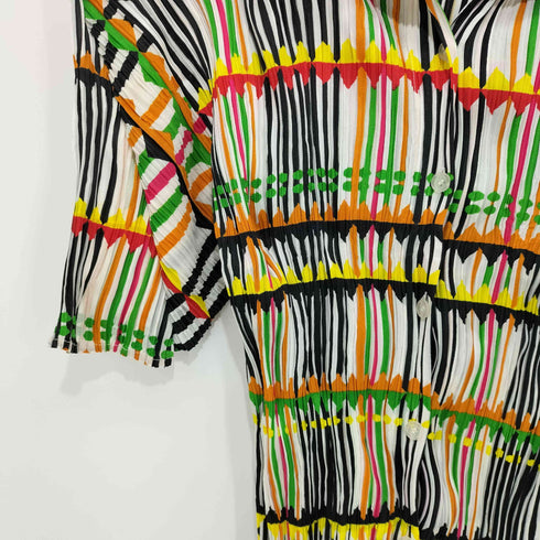 プリーツプリーズイッセイミヤケ PLEATS PLEASE ISSEY MIYAKE 2002SS Archive 幾何学模様 総柄 プリーツ ショートスリーブ オープンカラーシャツ レディース JPN:3