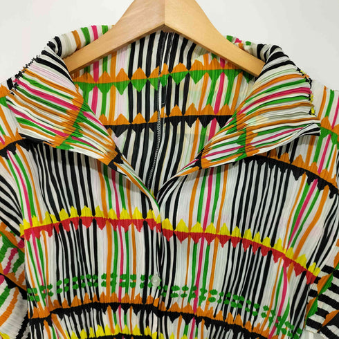 プリーツプリーズイッセイミヤケ PLEATS PLEASE ISSEY MIYAKE 2002SS Archive 幾何学模様 総柄 プリーツ ショートスリーブ オープンカラーシャツ レディース JPN:3