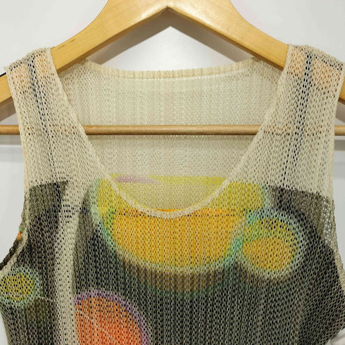 プリーツプリーズイッセイミヤケ PLEATS PLEASE ISSEY MIYAKE 2001SS Archive メッシュレイヤード グラフィックプリント プリーツ ノースリーブワンピース レディース JPN:1