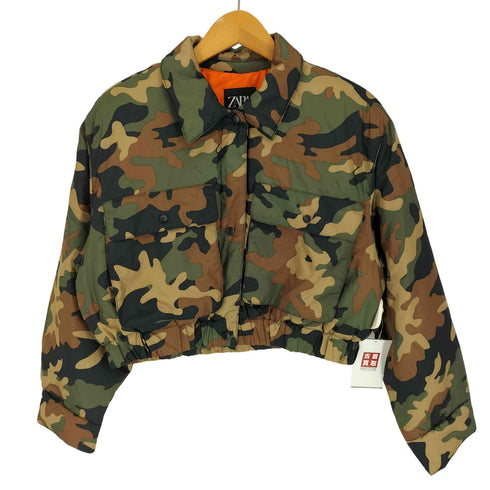 ザラ ZARA カモフラージュ クロップド パデッド ジャケット レディース import:M