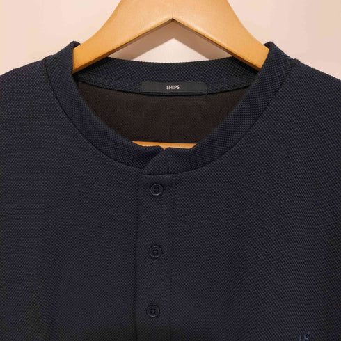 シップス SHIPS ワンポイントロゴ バーズアイ ヘンリーネック 長袖 Tシャツ メンズ JPN:L